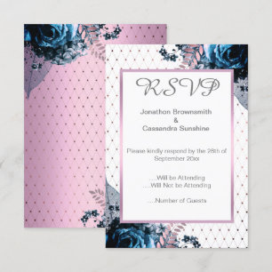 ELEGANT DOUBLESIDED FLORAL TURQUOISE PINK RSVP INVITATION