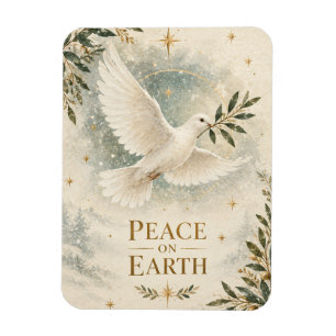 Elegant Dove Christmas ,Peace on Earth White style Magnet