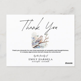 Elegant Dove Funeral Simple Script Thank You Card