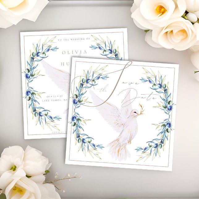Elegant Dove & Olive Leaves Wedding Save the Date (Creator Uploaded)