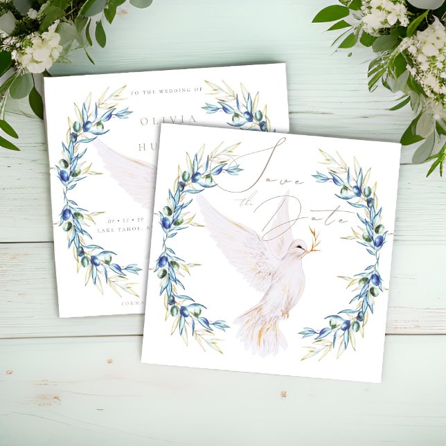 Elegant Dove & Olive Leaves Wedding Save the Date (Creator Uploaded)