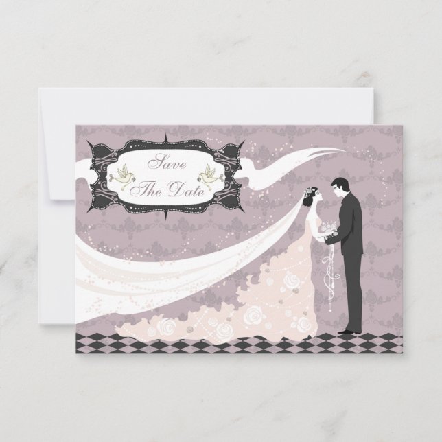 Elegant Doves, Bride & Groom Save the Date (Front)