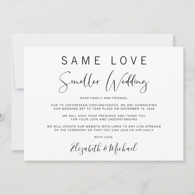 Elegant Downsized Smaller Wedding Announcement (Front)