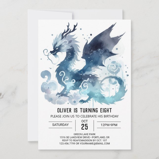 Elegant Dragon Birthday Printable Invitation (Front)
