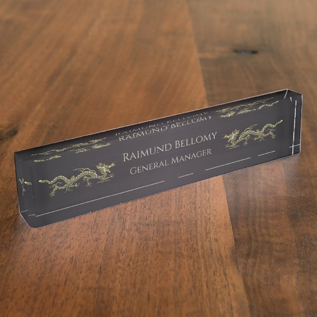 Elegant Dragon Black Metallic Desk Nameplate (Side)