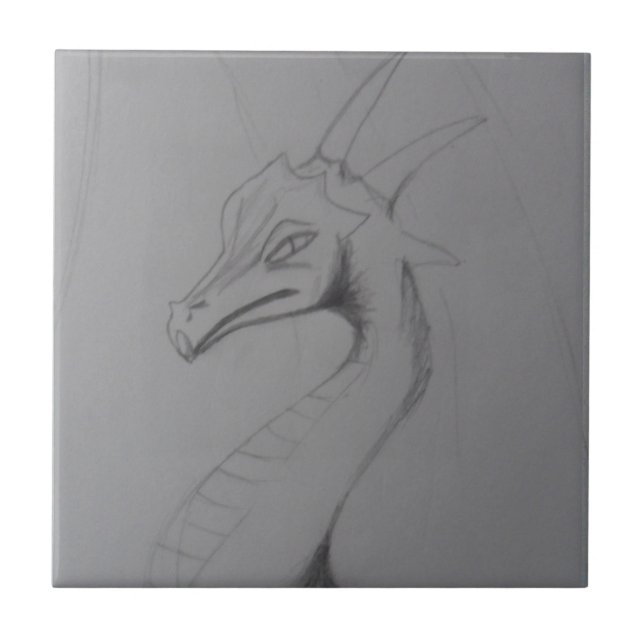 Elegant Dragon Drawing Ceramic Tile (Front)