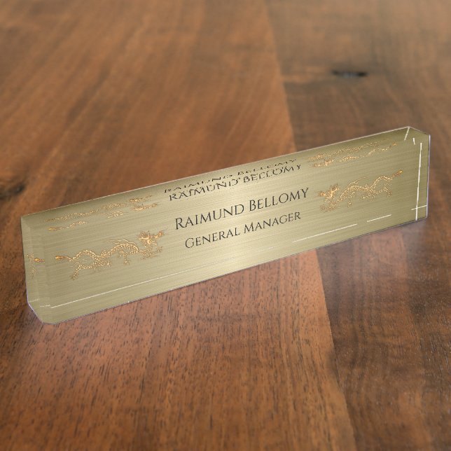 Elegant Dragon Gold Metallic Desk Nameplate (Side)