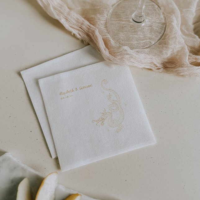 Elegant Dragon Sketch | Wedding Custom Gold Foil Napkins (Creator Uploaded)