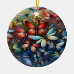 Elegant Dragonflies Ceramic Ornament