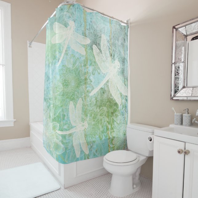 Elegant Dragonflies Shower Curtain (In Situ)