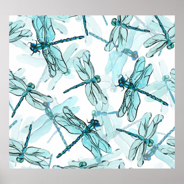 Elegant Dragonflies: Watercolor Wonder Poster (Front)