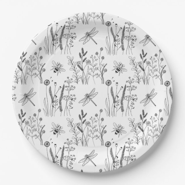 Elegant Dragonflies & Wildflowers  Paper Plate (Front)