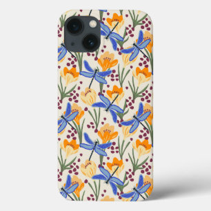 Elegant Dragonfly and Crocus floral Pattern iPhone 13 Case