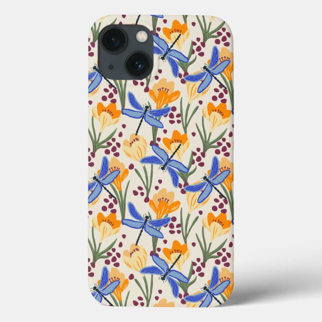 Elegant Dragonfly and Crocus floral Pattern Case-Mate iPhone Case (Back)