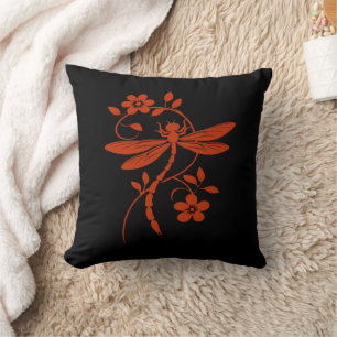 Elegant Dragonfly and Floral Cushion