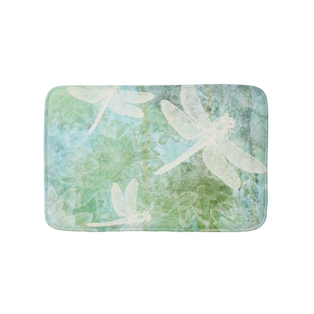 Elegant Dragonfly And Flower Pattern Bath Mat (Front)