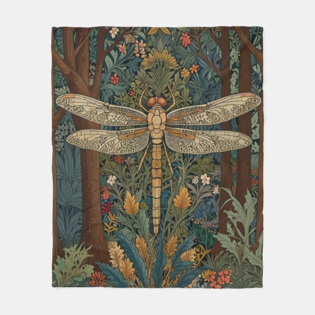 Elegant dragonfly artwork botanical boho chic fleece blanket (Front)
