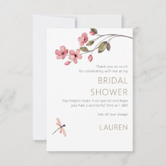 Elegant Dragonfly Blossom Bridal Shower Thank You Card