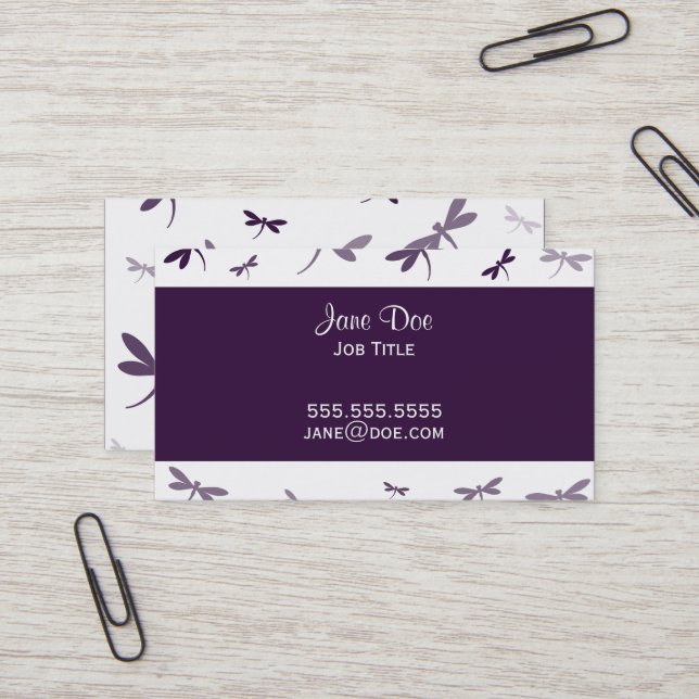Elegant Dragonfly Design - Dark Purple Business Card (Front/Back In Situ)