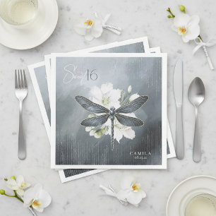 Elegant Dragonfly Floral Sweet 16 Blue ID1310 Napkin