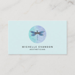 Elegant Dragonfly Logo Light Blue Watercolor Business Card