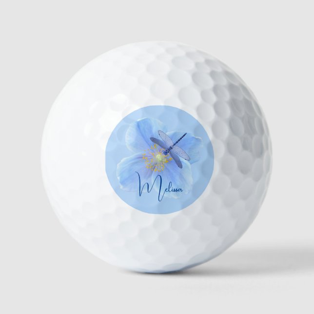 Elegant Dragonfly on Blue Poppy Golf Ball (Front)