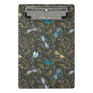 Elegant Dragonfly With Botanical Seamless Pattern Mini Clipboard