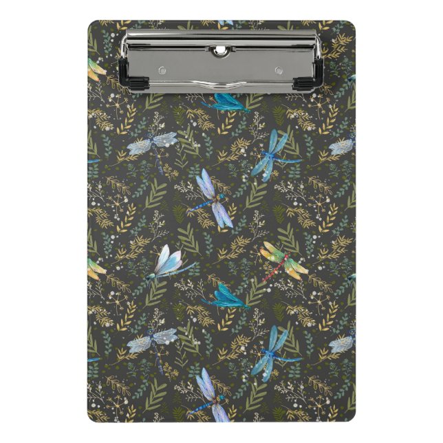 Elegant Dragonfly With Botanical Seamless Pattern Mini Clipboard (Front)