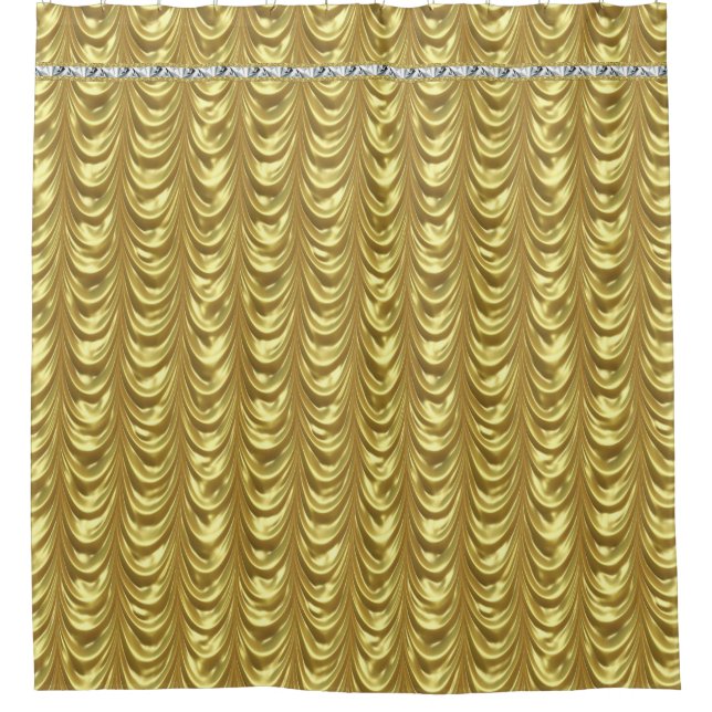 Elegant Draped Gold Pattern Shower Curtain (Front)