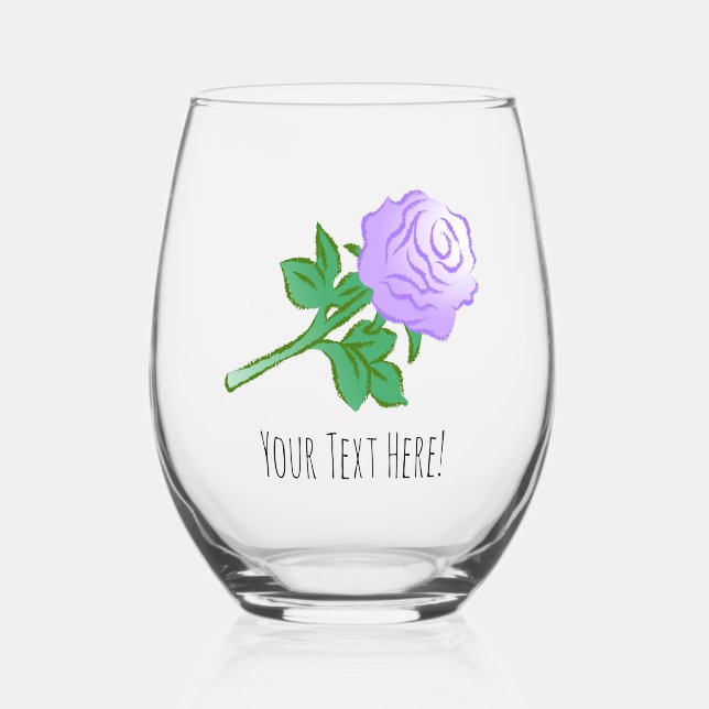 Elegant drawing of a violet rose stemless wine glass (Front)