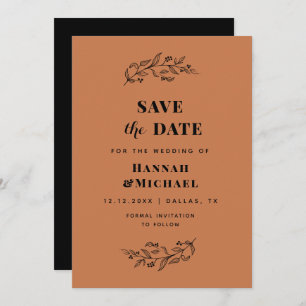 Elegant Drawn Botanical Terracotta Black Fall Dark Save The Date