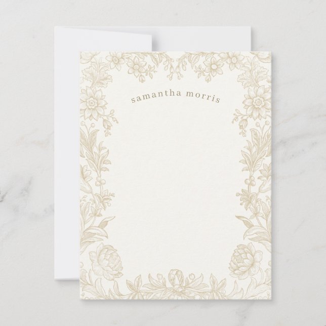 Elegant Drawn Floral Ivory Card (Front)