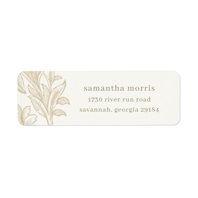 Elegant Drawn Floral Ivory Return Address Label (Front)