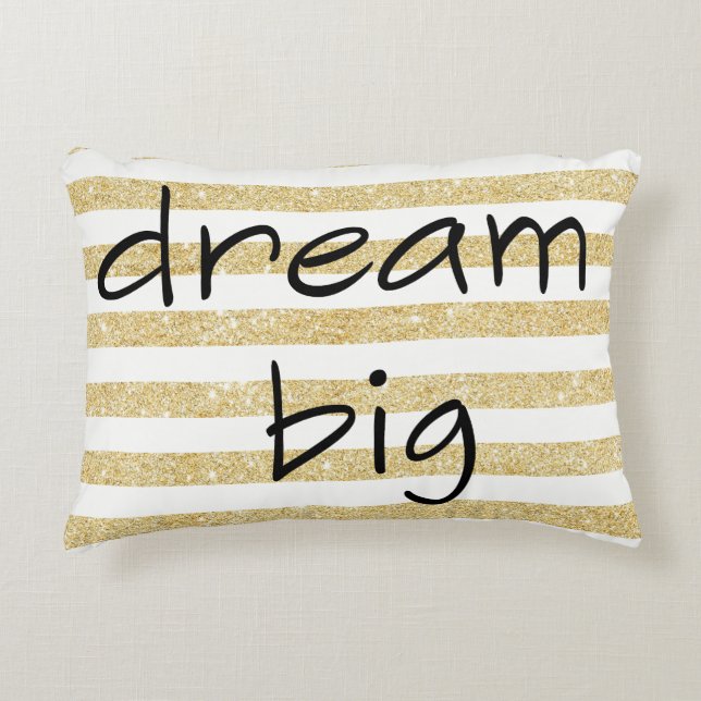 elegant dream big text | faux gold glitter stripes decorative cushion (Front)