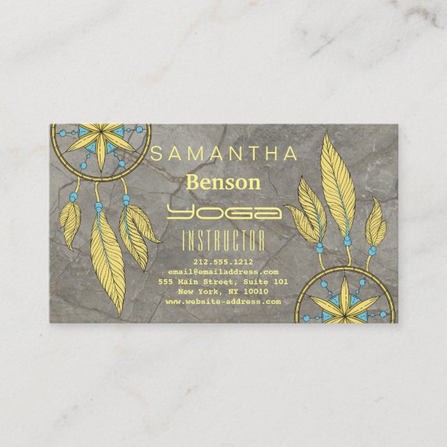 Elegant  Dream Catcher Feathers Yoga Instructor Business Card (Front)