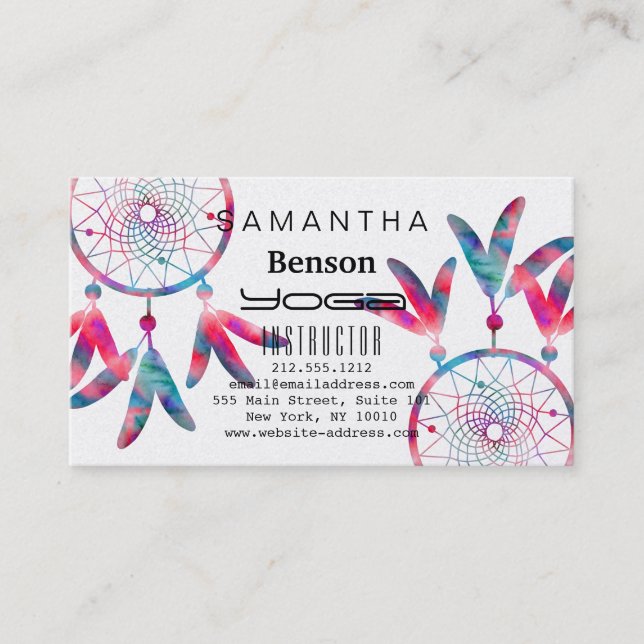 Elegant  Dream Catcher Feathers Yoga Instructor Business Card (Front)