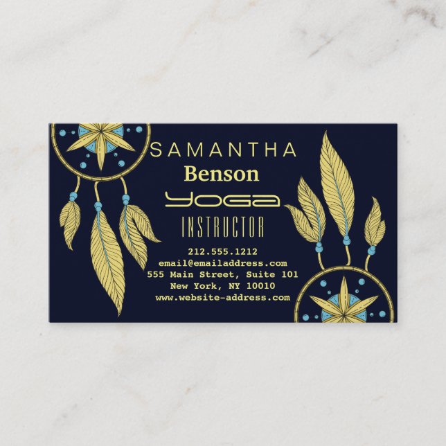 Elegant  Dream Catcher Feathers Yoga Instructor Business Card (Front)