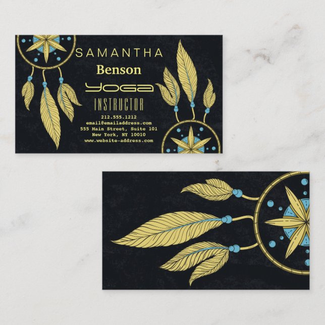 Elegant  Dream Catcher Feathers Yoga Instructor Business Card (Front/Back)