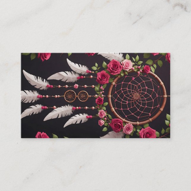 Elegant  Dream Catcher Feathers Yoga Instructor Business Card (Front)