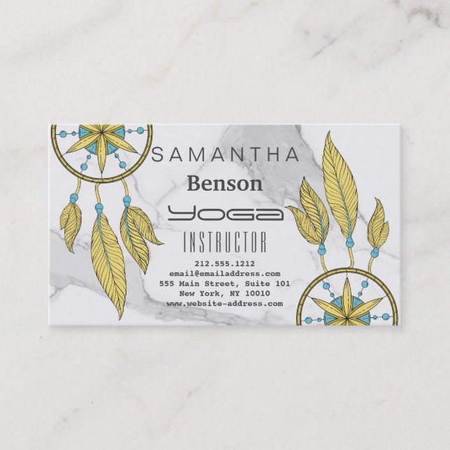 Elegant  Dream Catcher Feathers Yoga Instructor Business Card (Front)