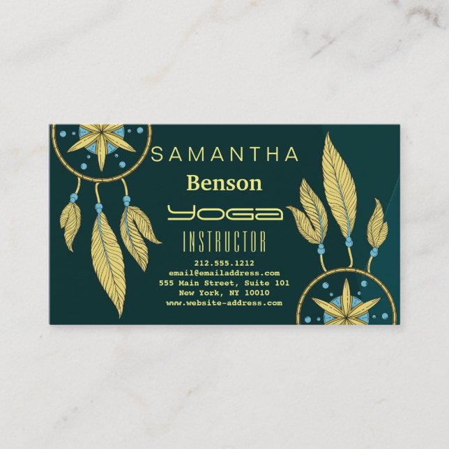 Elegant  Dream Catcher Feathers Yoga Instructor Business Card (Front)