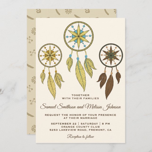 Elegant Dream Catchers Tribal Wedding Invitation (Front/Back)