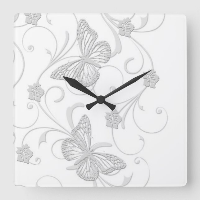 Elegant Dream Grey Butterfly Clock (Front)