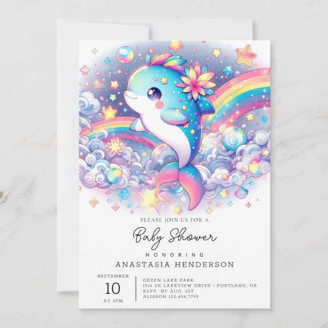 Elegant Dreamy Dolphin Baby Shower  Invitation (Front)