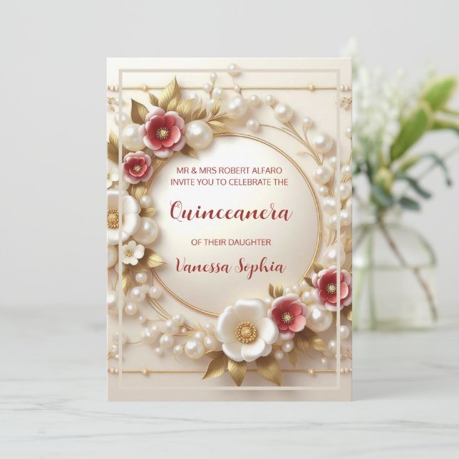 Elegant Dreamy Floral Quinceañera Invitation (Standing Front)