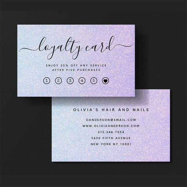 Elegant Dreamy Pastel | Glam Blue and Pink Loyalty Card (An elegant, glam pastel blue and pink glitter look loyalty card)