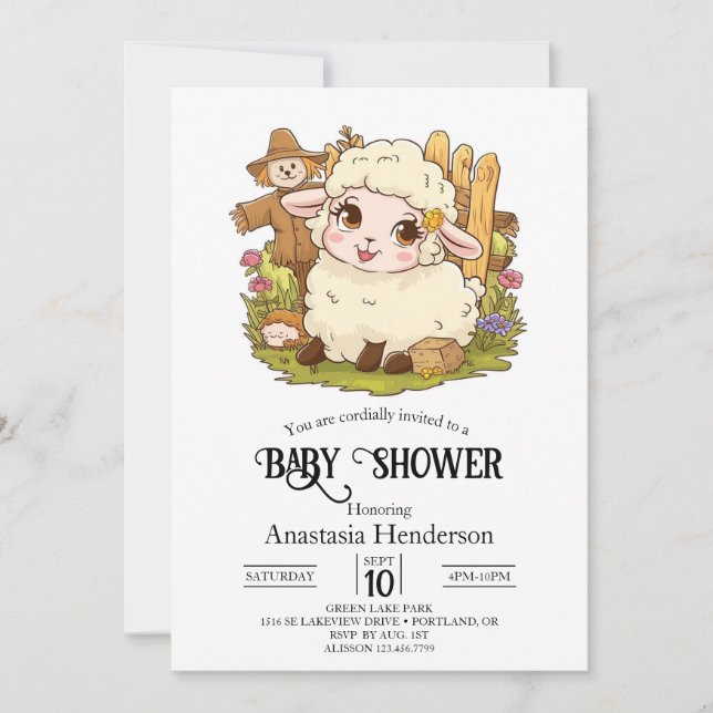 Elegant Dreamy Sheep Baby Shower Invitation (Front)