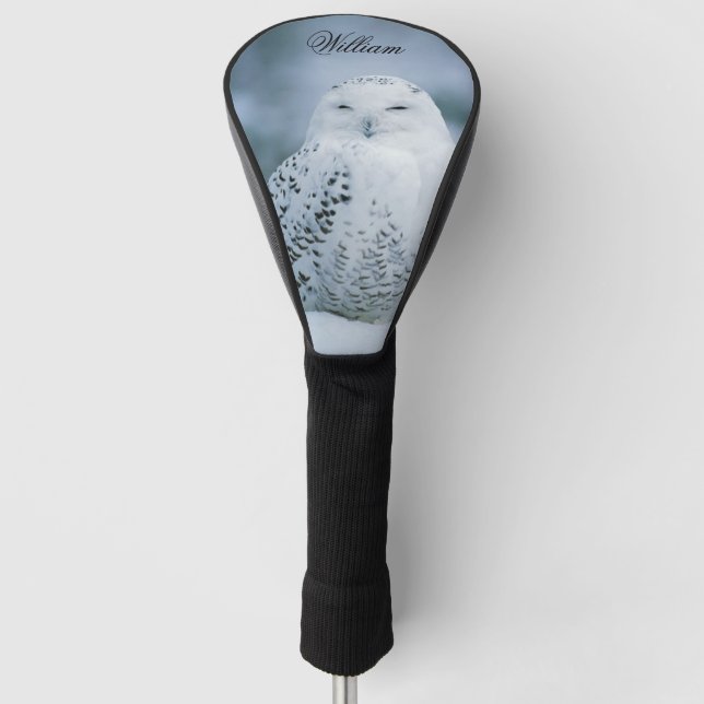 Elegant Dreamy White Snowy Owl Personalised Golf Head Cover (Front)
