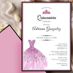Elegant dress 15th birthday pink Quinceanera Invitation