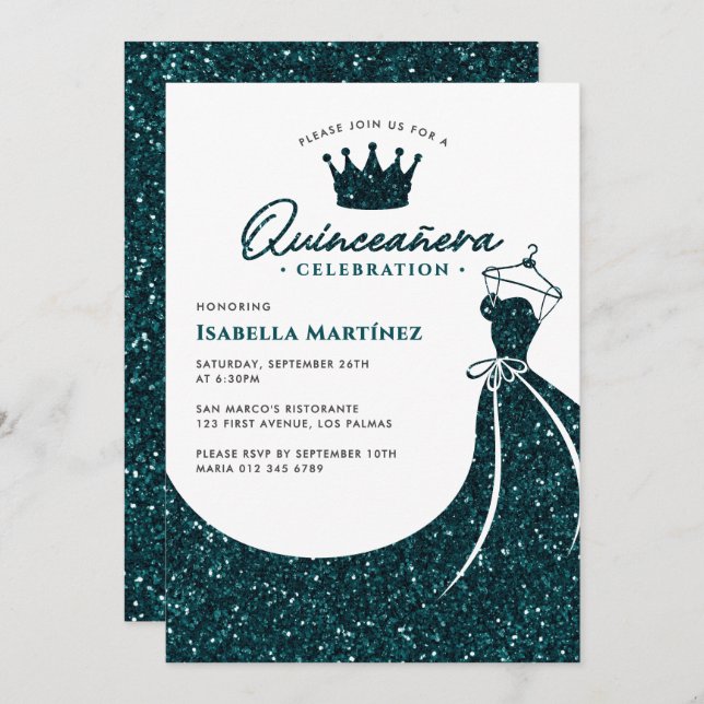 Elegant Dress & Crown Quinceañera Birthday Party Invitation (Front/Back)